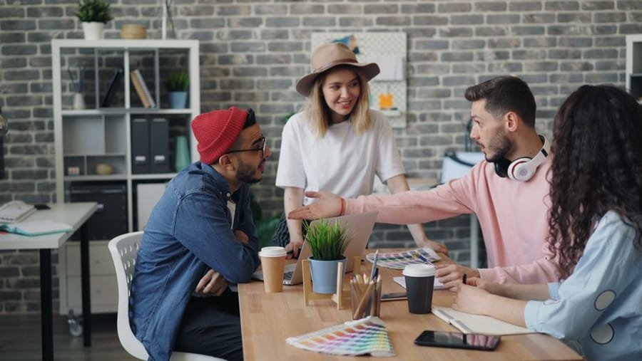 Creative team reviewing colour swatches